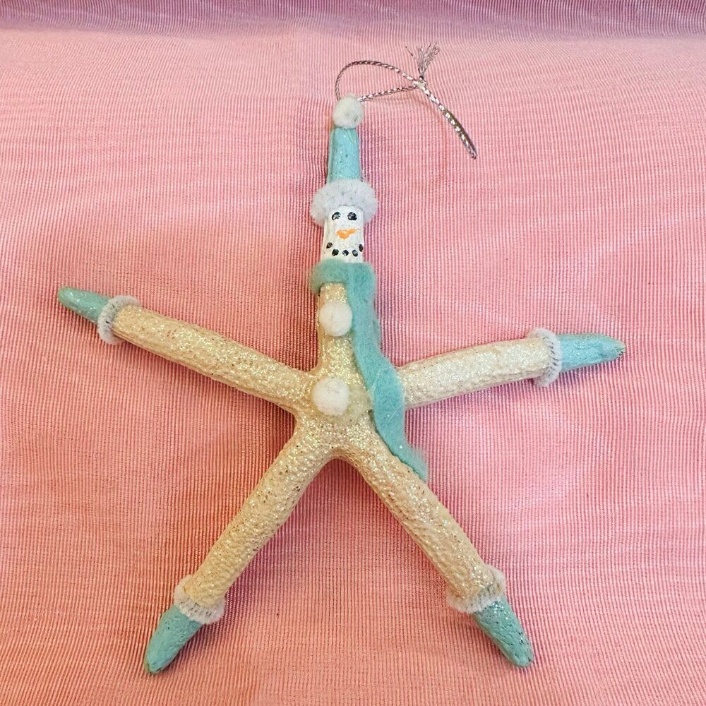 Rare Starfish Snowman Christmas Ornament
